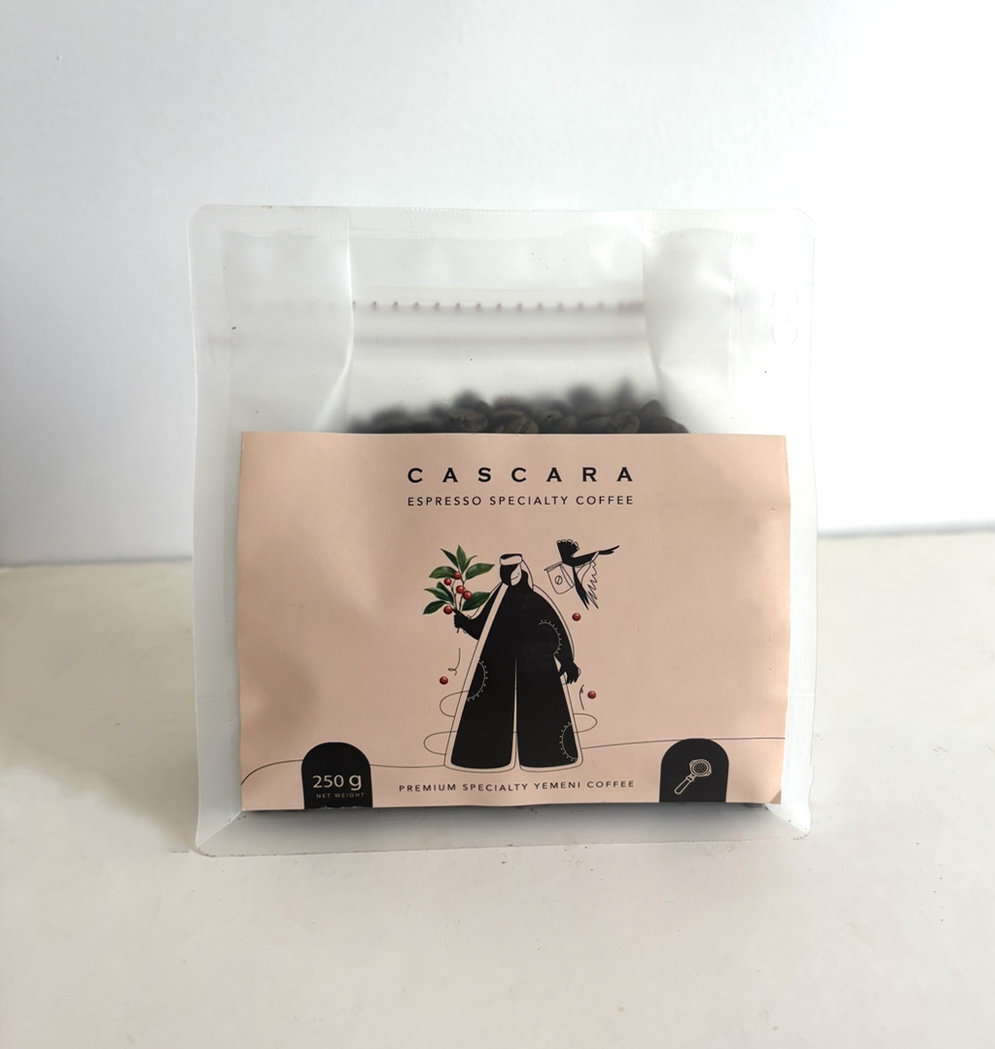 Specialty Espresso Coffee – 250g – Yemeni Coffee – Cascara Co. قهوة إسبرسو مختصة – 250 جرام – قهوة يمنية – شركة كاسكارا. - Specialty Espresso Coffee – 250g – Yemeni Coffee – Cascara Co. – 250 – – - باركود 768071003282 - CASCARA FLAVORS COMPANY